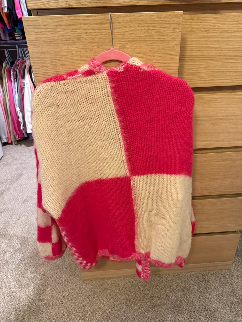 Pink Lily Pink & Cream Checkerboard Open Cardigan - Picture 3 of 4